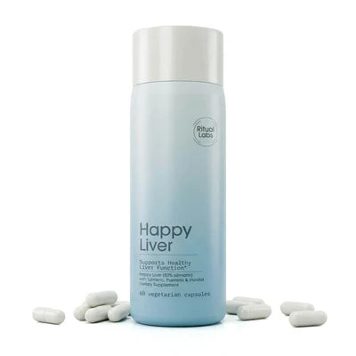 Frasco de Happy Liver con cápsulas